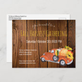 秋素朴ピックアップトラックカボチャ秋パーティー インビテーションポストカード (正面/裏面)