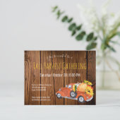 秋素朴ピックアップトラックカボチャ秋パーティー インビテーションポストカード (スタンド正面)