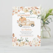 秋素朴ピーチパンプキントラックベビーシャワー 招待状 (スタンド正面)