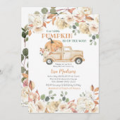 秋素朴ピーチパンプキントラックベビーシャワー 招待状 (正面/裏面)