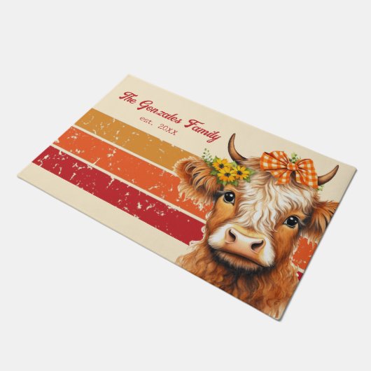 秋素朴ファームハウスファミリーハイランドカウドアマット ドアマット (アングル)