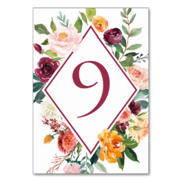 秋素朴フラワーワインレッドテーブル番号 テーブルナンバー