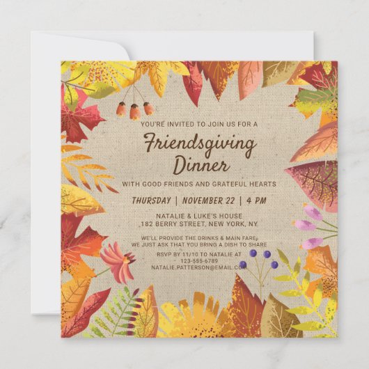 秋素朴フレンドリディナーウォーター色フローラ 招待状 (正面)