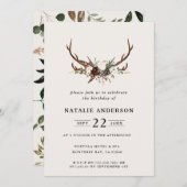 秋素朴フローラとスタグ〔雄ジカの〕枝角誕生会 セーブザデート (正面/裏面)