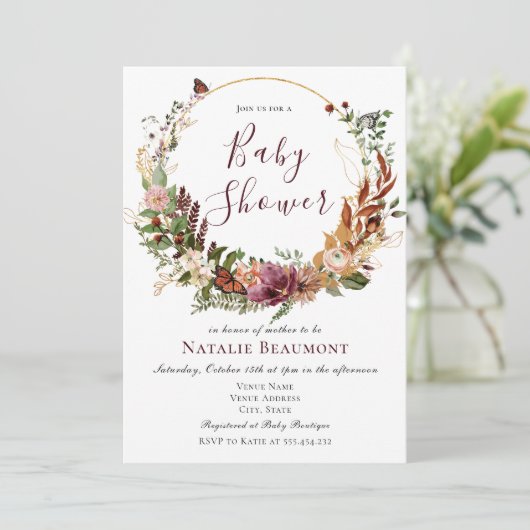 秋素朴フローラと緑のベビーシャワー 招待状 (スタンド正面)