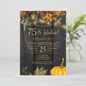 秋素朴フローラウッド75素晴らしい年の誕生日 招待状 (スタンド正面)