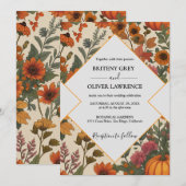 秋素朴フローラカボチャ – 秋の収穫草刈り 招待状 (正面/裏面)