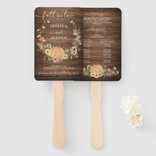 秋素朴フローラハーベストパンプキン結婚式 プログラム ハンドファン (正面&裏面)