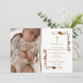 秋素朴フローラフォトバプテスマ《キリスト教》洗礼式や命名式 サンキューカード (スタンド正面)