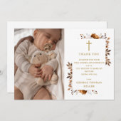 秋素朴フローラフォトバプテスマ《キリスト教》洗礼式や命名式 サンキューカード (正面/裏面)