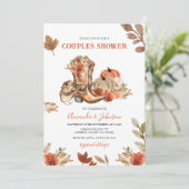 秋素朴フローラブーツパンプキンカップルのシャワー 招待状 (スタンド正面)