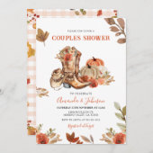 秋素朴フローラブーツパンプキンカップルのシャワー 招待状 (正面/裏面)