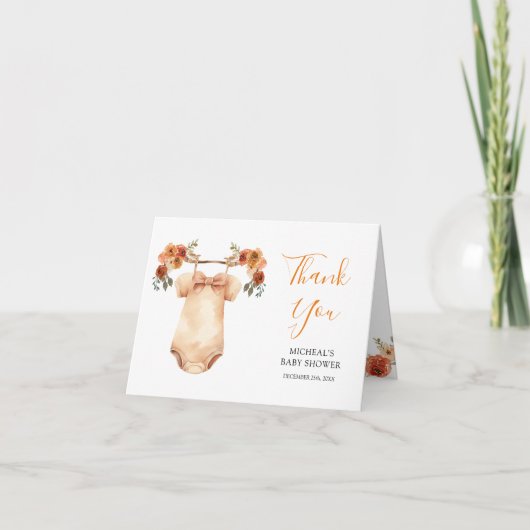 秋素朴フローラベビー服ベビシャワー折り畳み サンキューカード (正面)