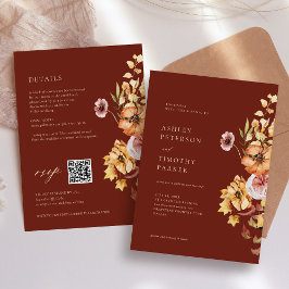 秋素朴フローラボホマロ結婚ーンのQR 招待状