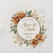 秋素朴フローララウンド日付を保存結婚する セーブザデート (正面/裏面)