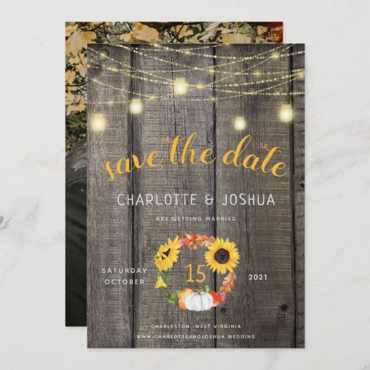 秋素朴フローラリースバーンウッドセーブ 招待状 (正面/裏面)