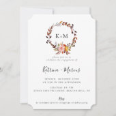 秋素朴フローラリース婚約 招待状 (正面)