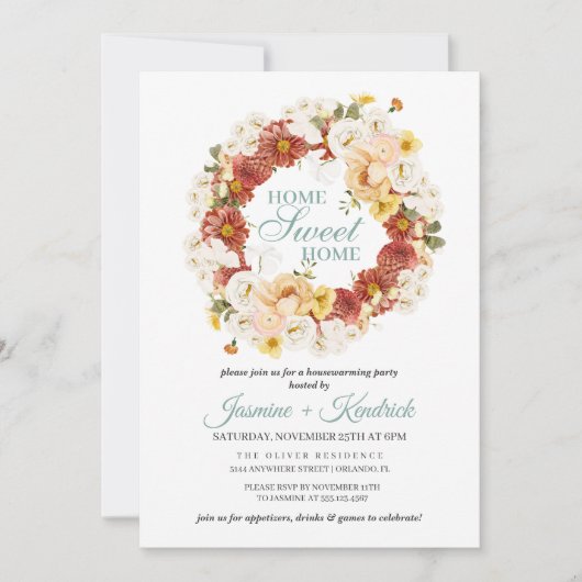 秋素朴フローラリース引っ越し祝いパーティー 招待状 (正面)