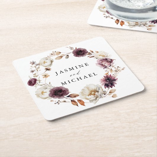 秋素朴フローラリース結婚ズ スクエアペーパーコースター (アングル)