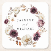 秋素朴フローラリース結婚ズ スクエアペーパーコースター (正面)