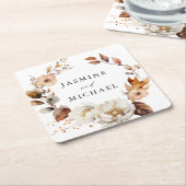 秋素朴フローラリース結婚ズ スクエアペーパーコースター (アングル)