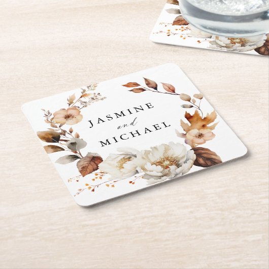 秋素朴フローラリース結婚ズ スクエアペーパーコースター (アングル)
