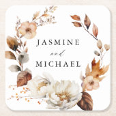 秋素朴フローラリース結婚ズ スクエアペーパーコースター (正面)