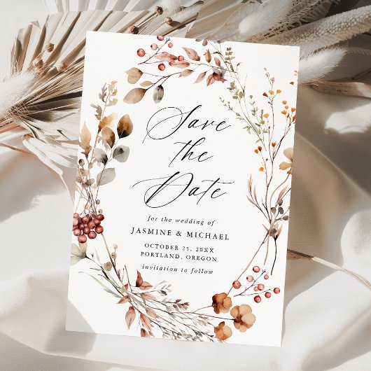 秋素朴フローラリース結婚ズ セーブザデート