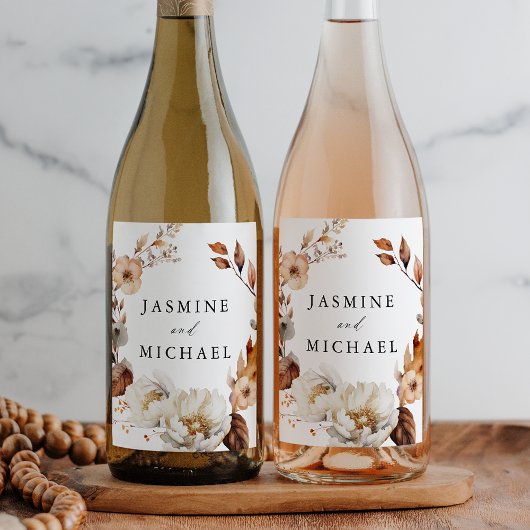 秋素朴フローラリース結婚ズ ワインラベル