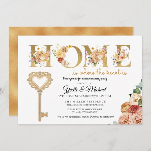 秋素朴フローラ引っ越し祝いパーティー招待状 招待状 (正面/裏面)