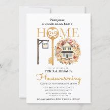 秋素朴フローラ引っ越し祝いパーティー招待状