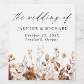 秋素朴フローラ牧草地結婚 ワインラベル (シングルラベル)