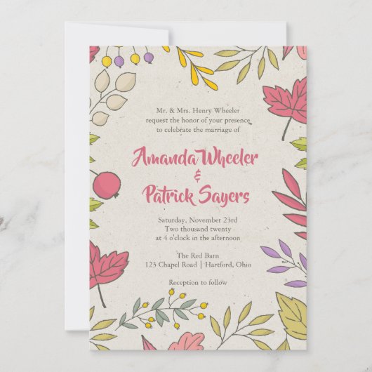 秋素朴フローラ秋結婚式招待状 招待状 (正面)