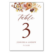 秋素朴フローラ結婚のテーブル席カード テーブルナンバー (裏面)