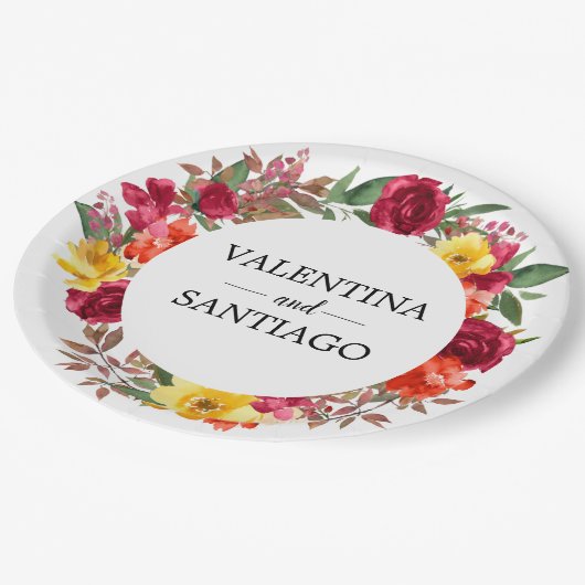 秋素朴フローラ結婚の感謝のお願い ペーパープレート (アングル)