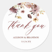 秋素朴フローラ結婚の感謝のお願い ラウンドシール (正面)
