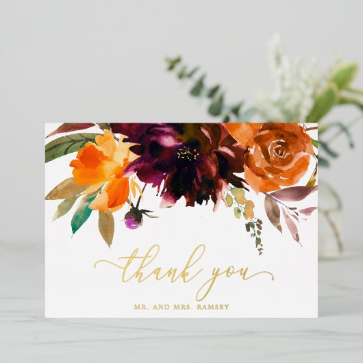 秋素朴フローラ結婚サンキューカード 箔招待状 (立ち正面)