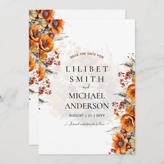 秋素朴フローラ結婚式の日付の保存 セーブザデート (正面/裏面)