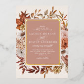 秋素朴フローラ結婚金ゴールド 箔招待状 (正面)