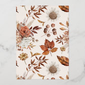 秋素朴フローラ結婚金ゴールド 箔招待状 (裏面)