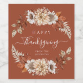 秋素朴フローラ葉ハッピー感謝祭 ワインラベル (シングルラベル)