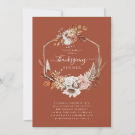 秋素朴フローラ葉感謝祭ディナー 招待状