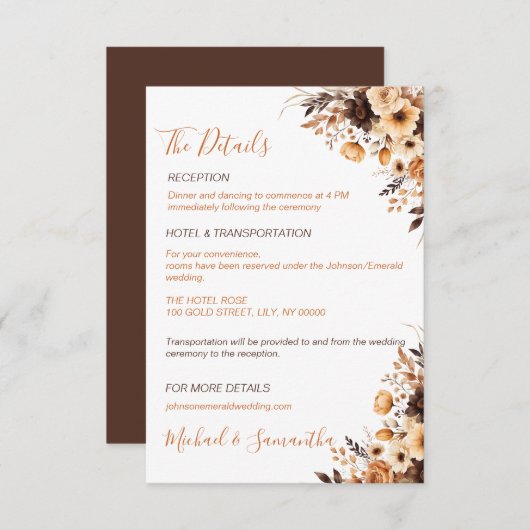 秋素朴ブラウンとアイボリーバラカントリーウェディング エンクロージャーカード (正面/裏面)