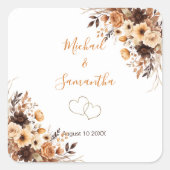 秋素朴ブラウンとアイボリーバラカントリーウェディング スクエアシール (正面)