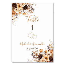 秋素朴ブラウンとアイボリーバラカントリーウェディング テーブルナンバー