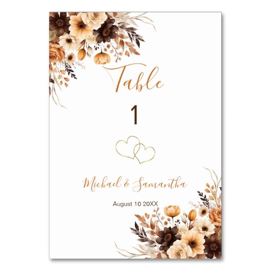 秋素朴ブラウンとアイボリーバラカントリーウェディング テーブルナンバー (正面)