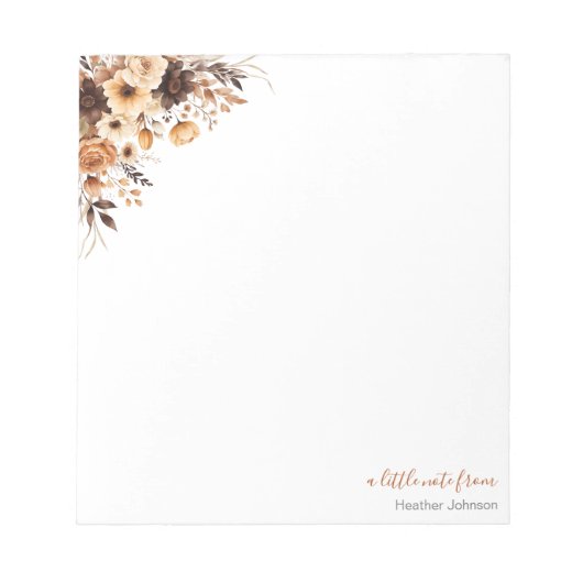 秋素朴ブラウンとアイボリーバラカントリーウェディング ノートパッド (正面)