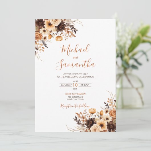 秋素朴ブラウンとアイボリーバラカントリーウェディング 招待状 (スタンド正面)