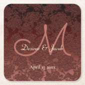 秋素朴ブラウンシャンパンモノグラム結婚ズ スクエアペーパーコースター (正面)