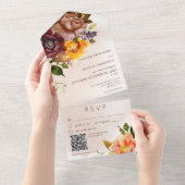 秋素朴ブルゴーニュ&イエローフローラタンQRコード オールインワン招待状 (貼ってはがせる)